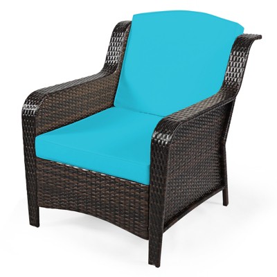 Turquoise Cushioned 5-Piece Rattan Patio Sofa Set