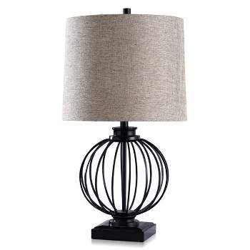 Audrey Metal Ball Cage Table Lamp Black Finish with Round Hardback Shade - StyleCraft