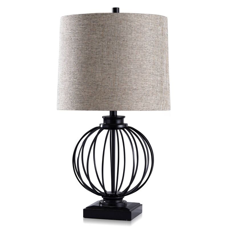 Audrey Metal Ball Cage Table Lamp Black Finish with Round Hardback Shade - StyleCraft, 1 of 6