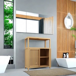 LOVSON Bamboo Freestanding Bathroom Storage Cabinet with Adjustable Shelves and Open Side Storage for Bathroom, Living Room and Kitchen - 1 of 4