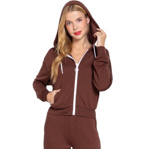 Slickblue Women's Fleece French Terry Hoodie Jacket, Zip Up with Drawstring, Long Sleeve, Sepia Color, Size S-L - 1 of 4