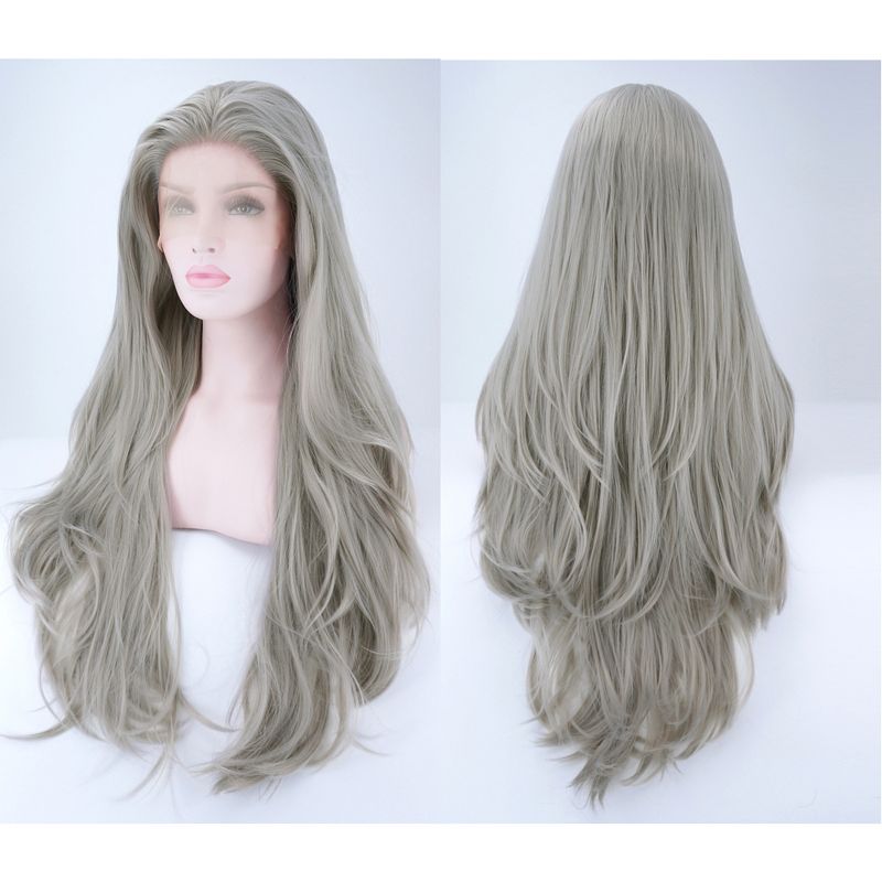 Unique Bargains Long Natural Curly Lace Front Wigs Women's with Wig Cap 24" Gray Synthetic Fibre 1PC, 3 of 6