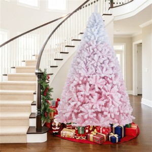 White & Pink Flocked Christmas Tree, Full Branch Tips, Fire-Resistant PVC, Hinged Design with Stable Metal Stand - 1 of 4