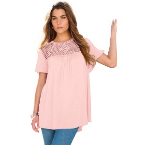 Roaman's Lace Yoke Pleated Tunic - 1 of 4