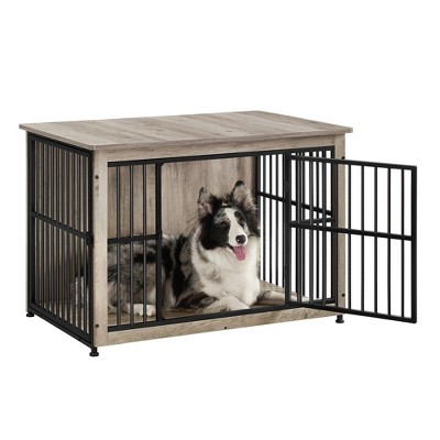 Medium Gray Particleboard and Steel Dog Crate Table