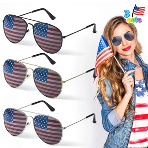 Joyfy 3 Pcs July 4th American Flag Sunglasses, Patriotic Red White Blue Star Glasses for Independence Day Party Favors and Festival Accessories - 1 of 2