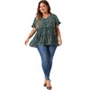 Agnes Orinda Women's Plus Size Boho Ditsy Floral V Neck Ruffle Tiered Pleated Babydoll Blouses - 3 of 4