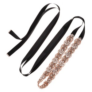 Unique Bargains Handmade Rhinestone Dress Accessories Bridal Belt with Ribbon - 1 of 4