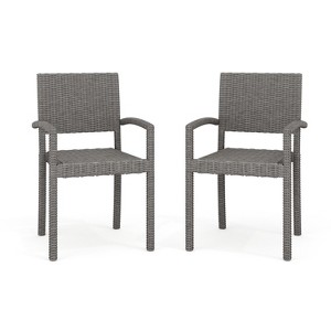 Martha Stewart Bedford Set of 2 Indoor-Outdoor Stackable Patio Dining Armchairs in Rattan Wicker - 1 of 4