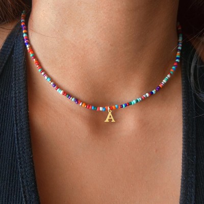 Turandoss Colorful Beaded Initial Necklaces for Girls Women, Gold Choker Necklace for Teen Girl, Teen Girl Gifts Trendy Stuff, Gifts for Girls 8-18