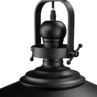Matte Black Wide-Brim Bell Pendant Light with LED Edison Bulb
