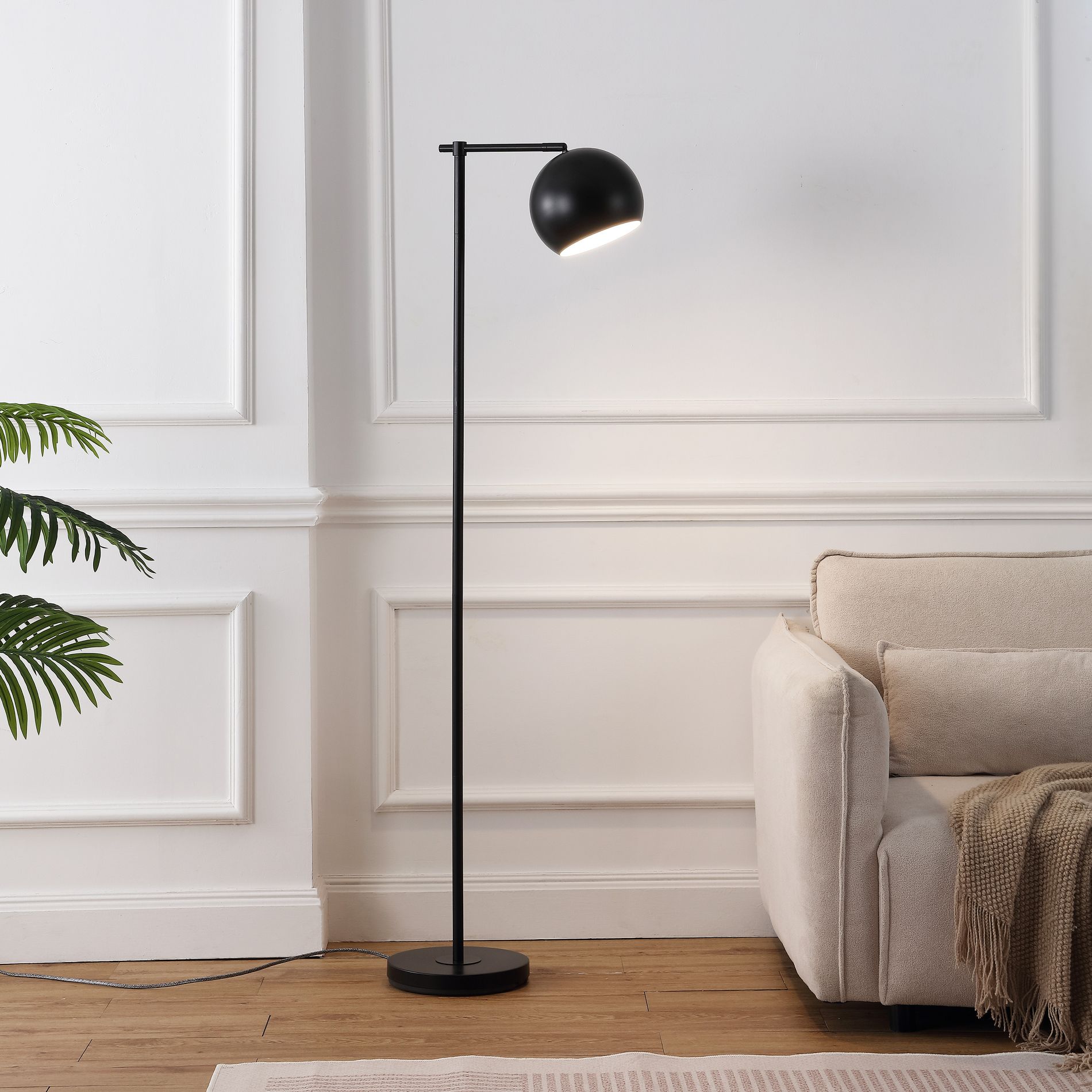 JONATHAN Y Eva 58.5" Modern Contemporary LED Floor Lamp with Metal Globe Shade, Black