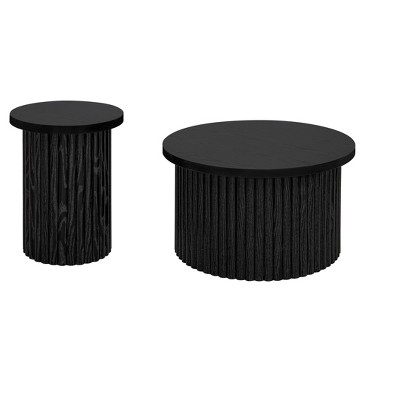 Vynxaria Round End Tables Set of 2 - Modern Black Accent Coffee Tables for Living Room