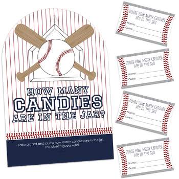 Big Dot of Happiness Batter Up - Baseball - How Many Candies Baby Shower or Birthday Party Game - 1 Stand and 40 Cards - Candy Guessing Game