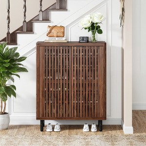 MAYEERTY 6-Tier Wooden Shoe Cabinet with Louvered Doors & Adjustable Shelves - 1 of 4