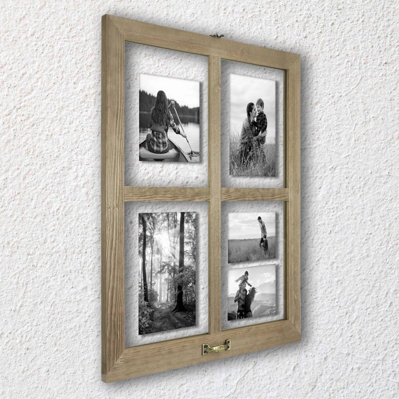 25.04&#34; x 19.33&#34; 4 Opening Windowpane Collage Frame Weathered Wood, 3 of 5