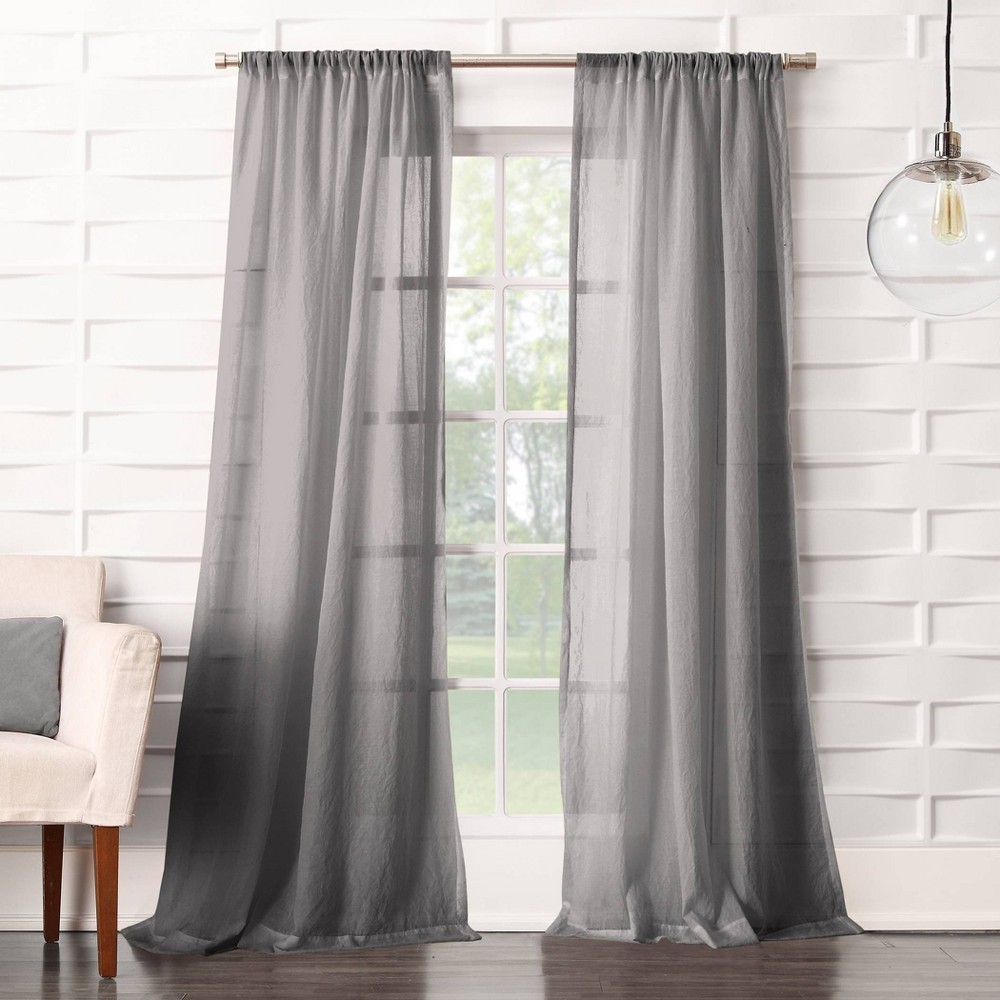 Photos - Curtains & Drapes 50"x63" No. 918 Sheer Avril Crushed Texture Rod Pocket Curtain Panel Gray