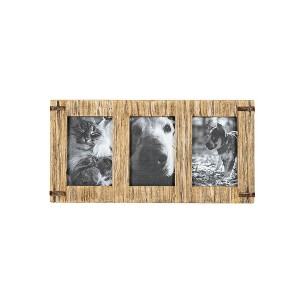 3 Photo Driftwood with Rivets Collage Picture Frame Wood, MDF, Metal & Glass by Foreside Home & Garden - 1 of 4