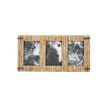 3 Photo Driftwood with Rivets Collage Picture Frame Wood, MDF, Metal & Glass by Foreside Home & Garden