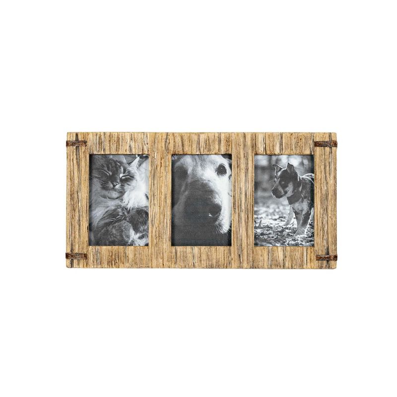 3 Photo Driftwood with Rivets Collage Picture Frame Wood, MDF, Metal & Glass by Foreside Home & Garden, 1 of 8