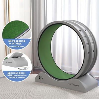 Gray and Green Freestanding Plastic Cat Exercise Wheel
