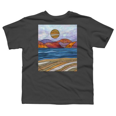 Boy's Design By Humans Beach Landscape Stain Glass By Maryedenoa T-Shirt