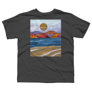 Boy's Design By Humans Beach Landscape Stain Glass By Maryedenoa T-Shirt - 1 of 3