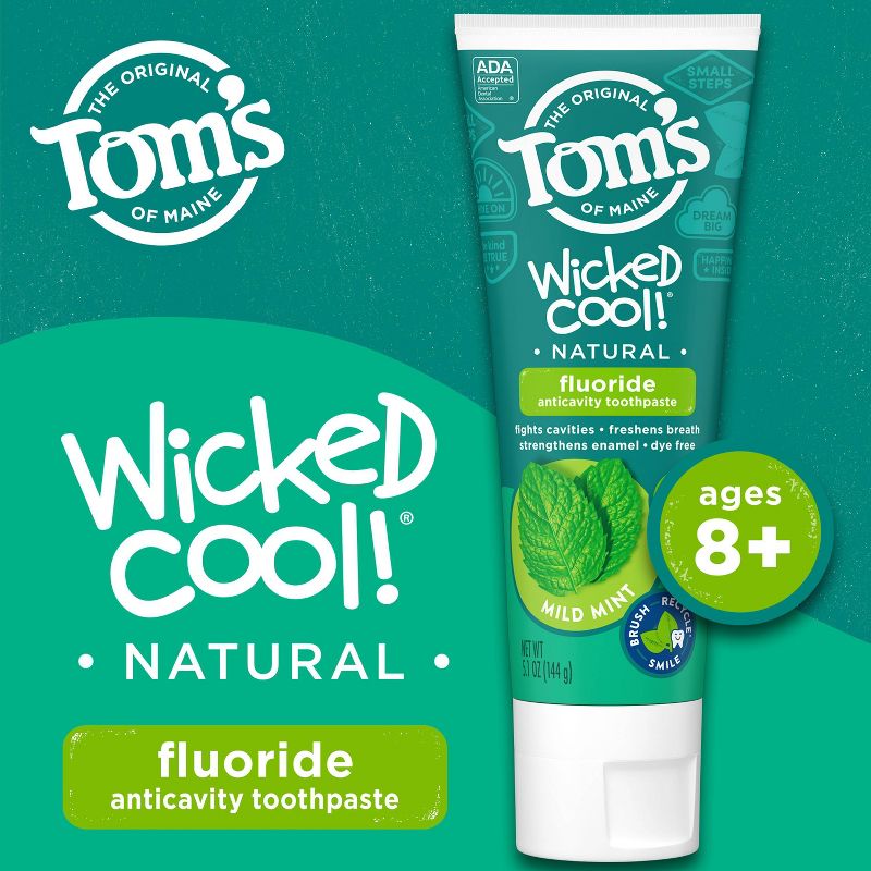 Tom's of Maine Mild Mint Wicked Cool! Anti-cavity Toothpaste - 5.1oz, 4 of 11