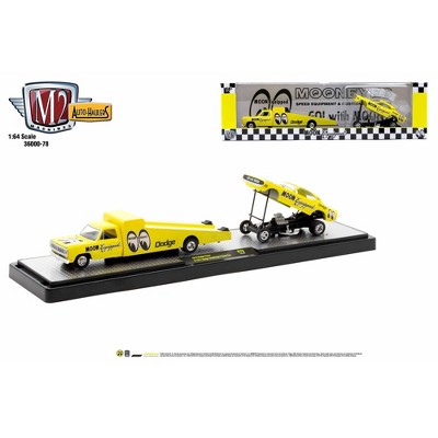 M2 MACHINES AUTO HAULERS 74 DODGE TRUCK & 71 DODGE CHALLENGER FUNNY CAR MOONEYES