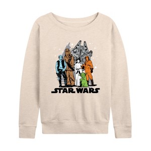 Women's - Star Wars - Luke, Leia, Yoda Group Lightweight French Terry Wide Neck Long Sleeve Shirt - 1 of 4