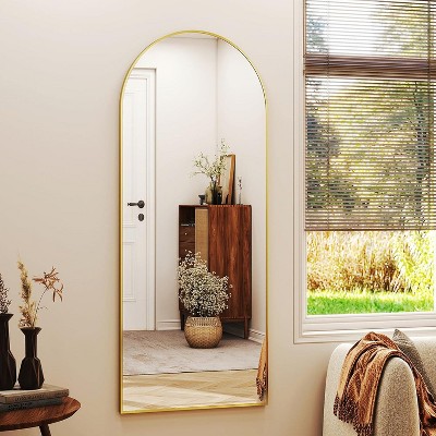 Beautyolove 71"x30" Arched Full Length Mirror Free Standing Leaning Hanging Mounted Mirrors Aluminum Frame, Gold