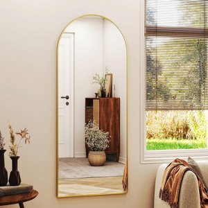 Beautyolove 71"x30" Arched Full Length Mirror Free Standing Leaning Hanging Mounted Mirrors Aluminum Frame, Gold - 1 of 4
