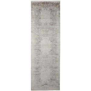 8' Gray and Ivory Oriental Power Loom Worn Faded Runner Rug - 1 of 4