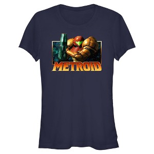 Juniors Womens Nintendo Samus Metallic Frame Badge T Shirt - 1 of 4