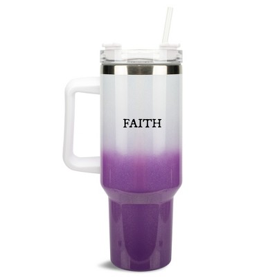 100 North Faith In Him Blessed Wrap-Around 40 Oz. Stainless Steel Water Bottle Coffee Mug, Spill & Leak Resistant, Travel Tumbler with Handle, Lid &