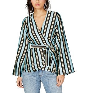 I.N.C International Concepts Womens Striped Wrap Blouse, Blue, X-Small - 1 of 1