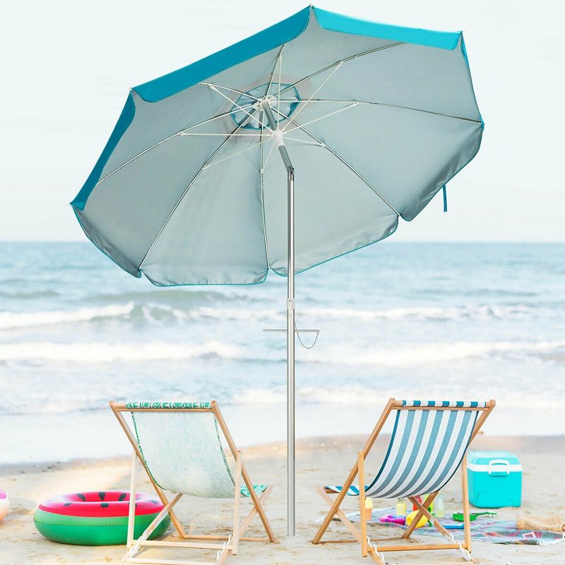 Costway 6.5FT Patio Beach Umbrella Sun Shade Tilt W/Carry Bag Blue, 4 of 11