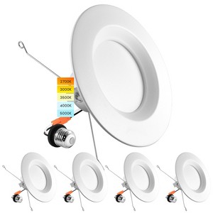 Luxrite 5/6 Inch LED Recessed Retrofit Downlight, 14W=90W, CCT Color Selectable 2700K - 5000K, Dimmable Can Light, 1100 Lumens, Wet Rated 4 Pack - 1 of 4