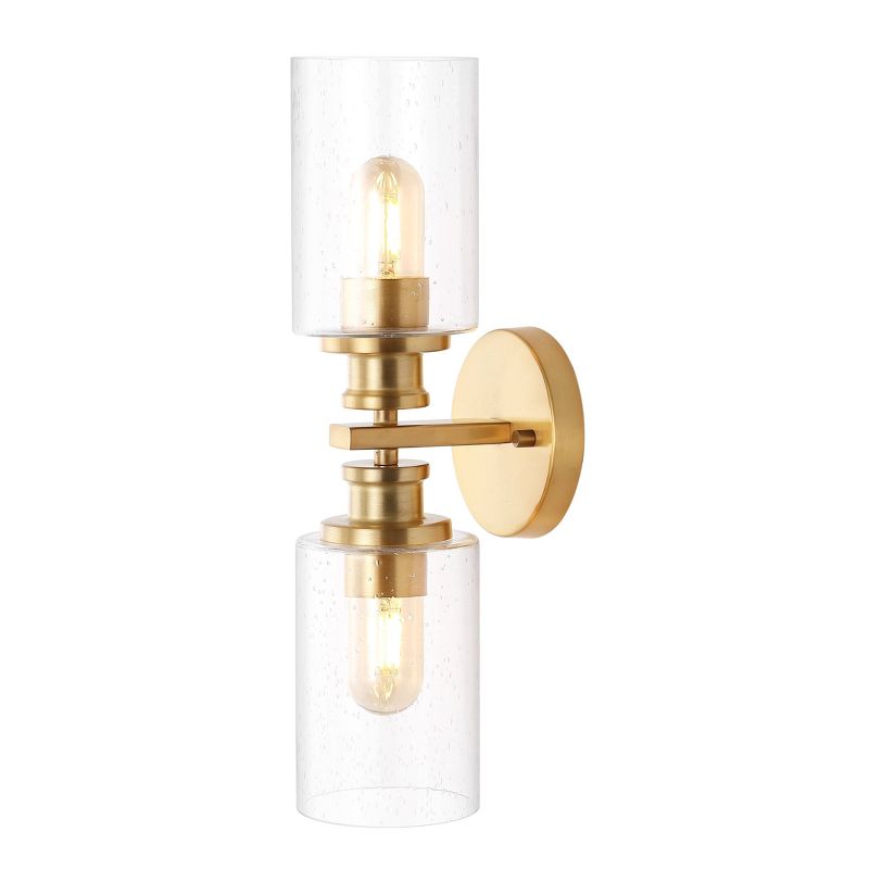 16.5&#34; LED 2-Light Jules Edison Cylinder Iron/Seeded Glass Contemporary Wall Light Brass Gold - JONATHAN Y, 1 of 8