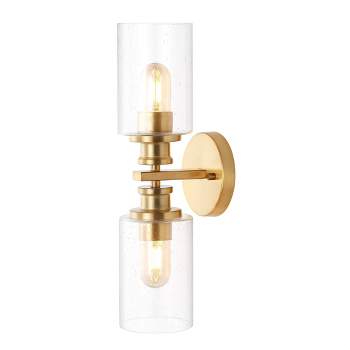 16.5" LED 2-Light Jules Edison Cylinder Iron/Seeded Glass Contemporary Wall Light Brass Gold - JONATHAN Y