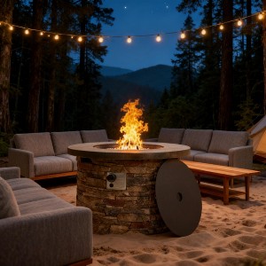 36'' Propane Gas Fire Pit Table, 50000 BTU Round Concrete Fire Pit for Outside Patio Deck Garden Backyard - Sandston - 1 of 4