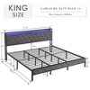 Bed With Storage Headboard, Charging Station And LED Lights, Upholstered Platform Bed Frame With Metal Slats, No Box Spring Needed, Gray - 3 of 4