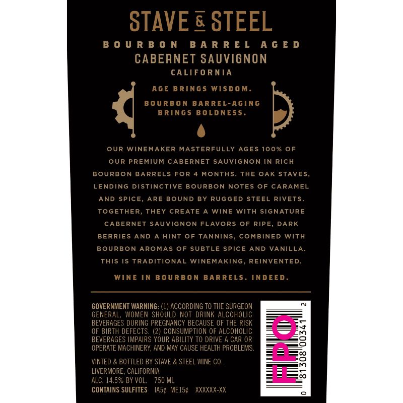 Stave &#38; Steel Bourbon Barrel Cabernet Sauvignon Red Wine - 750ml Bottle, 3 of 5