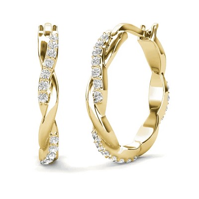 18k Gold Plated 22mm Hoop Earrings with Crystals for Women