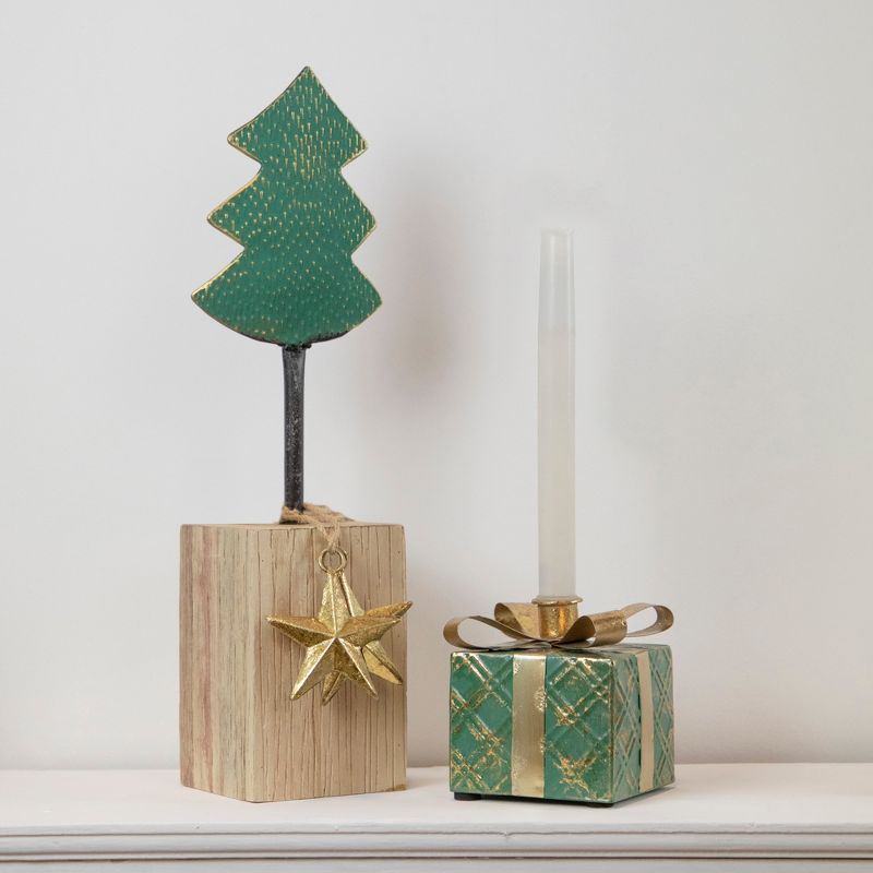 Northlight 4.5" Green Metal Gift Box Christmas Taper Candle Holder, 2 of 6