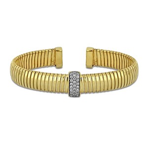 EVERLY JEWELRY | Yellow Plated Sterling Silver 0.25 CT TGW White Cubic Zirconia 10mm wide Stretch Omega Bangle - 1 of 4