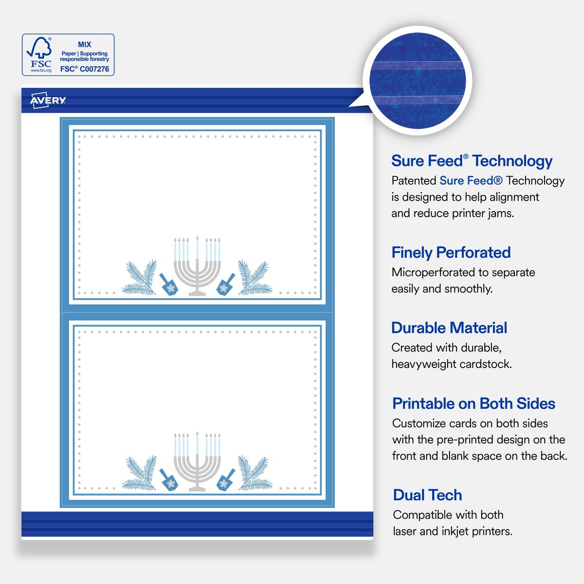 Avery® Invitations, 5" x 7", Matte, Silver Menorah Frame, 40 - thumbnail 6