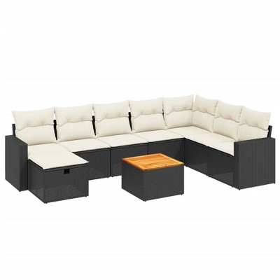 vidaXL Patio Sofa Set with Cushions Outdoor Furniture 9 Piece Poly Rattan - Black and Cream without Storage