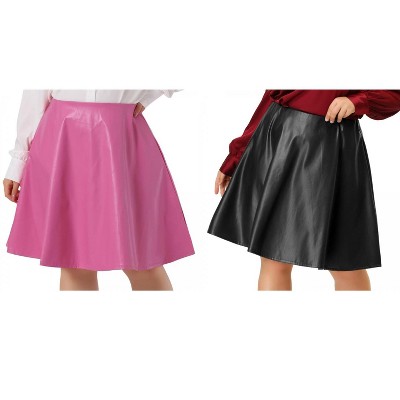 Agnes Orinda Women's Plus Size PU A Line Swing Versatile Flared Party Skirts