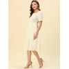 Allegra K Women's Cottagecore Floral Square Neck Puff Sleeves Summer Midi Smocked Dress - 3 of 4